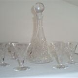 Service Liqueur Lancel Cristal Chiseled Carafe + 6 Glasses