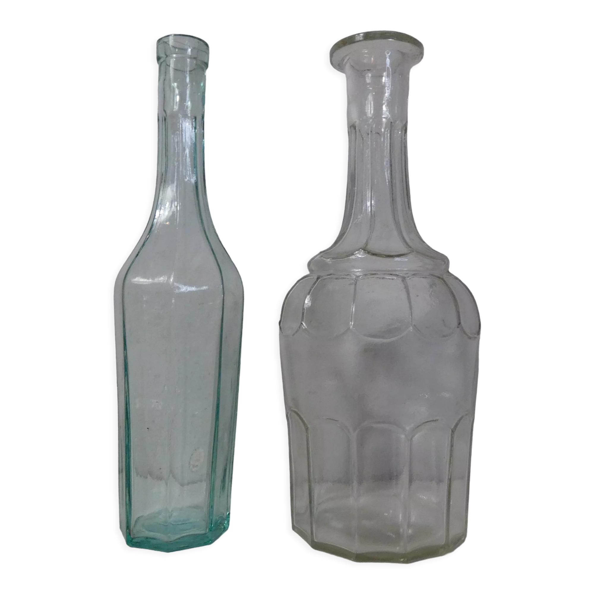 2 vintage 50s molded glass decanters