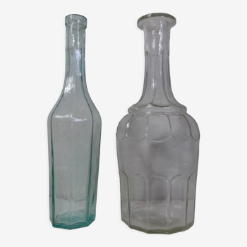 2 vintage 50s molded glass decanters