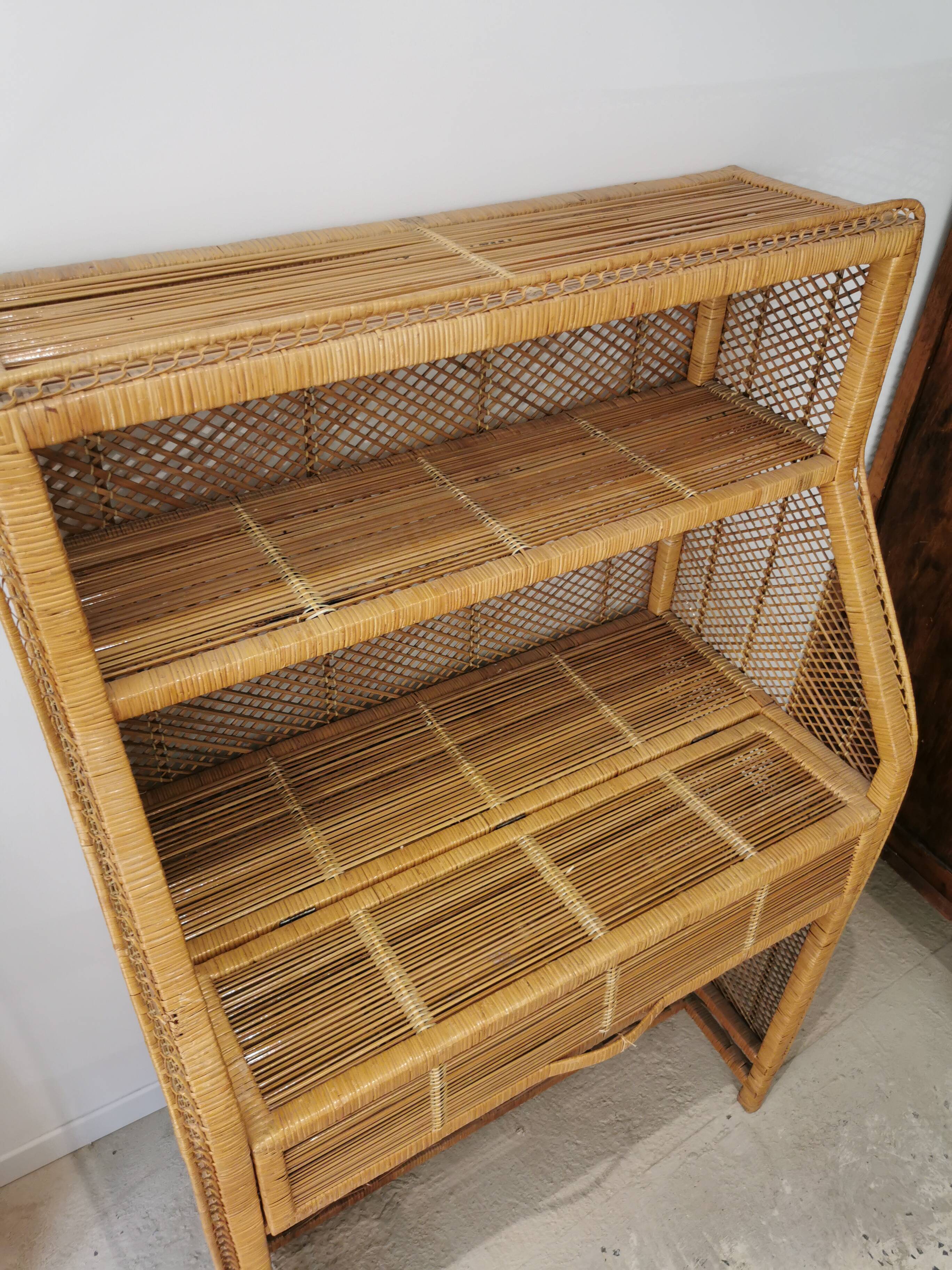 Secretary desk in vintage buri rattan