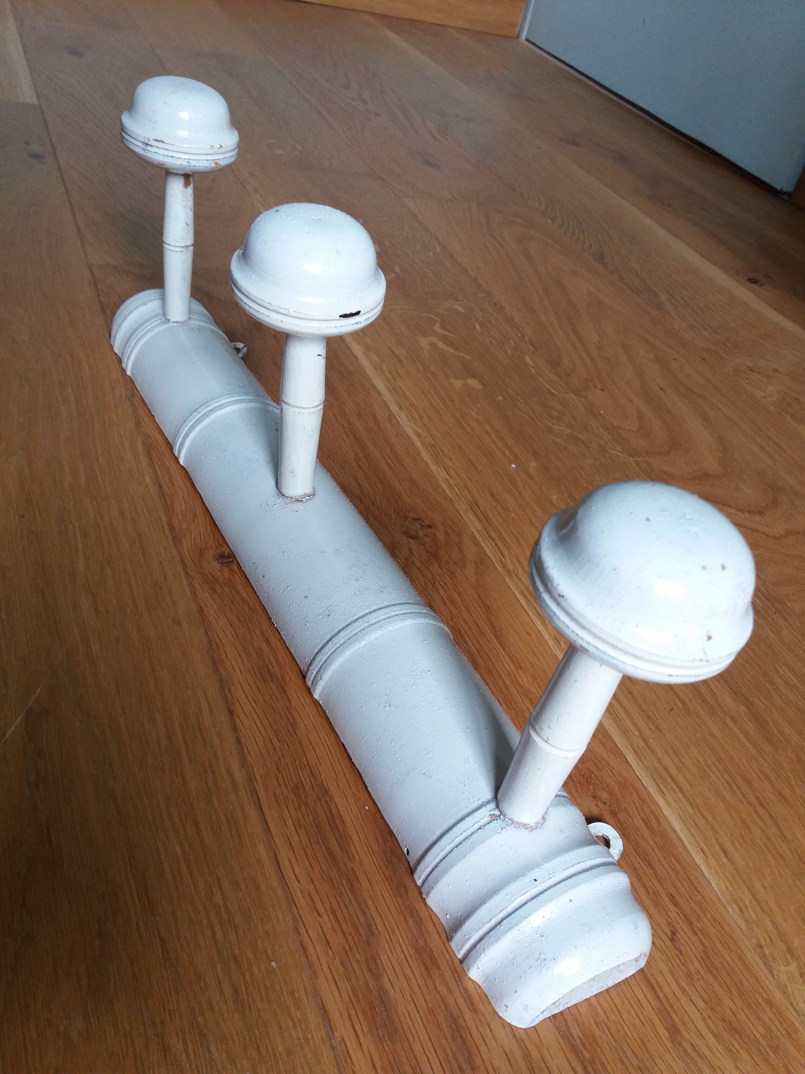 Coat rack three wooden hooks turned bamboo way