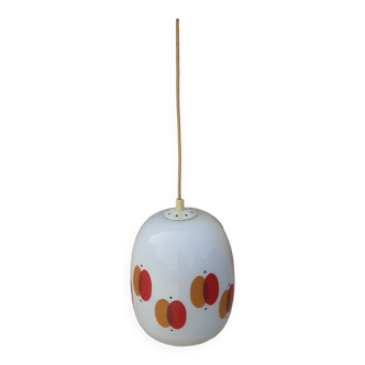 Suspension in white glass with orange motifs