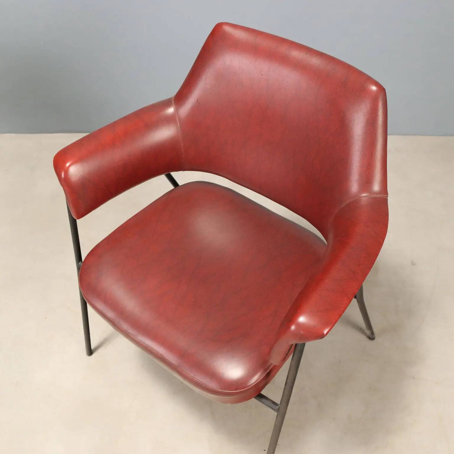 Pair of vintage metal and faux leather armchairs, Italian design, 1960s