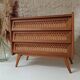 Commode en bois et rotin vintage années 60