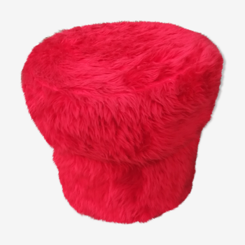 Pouf tissu moumoute rouge