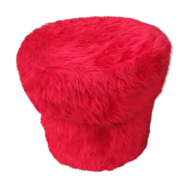 Pouf tissu moumoute rouge