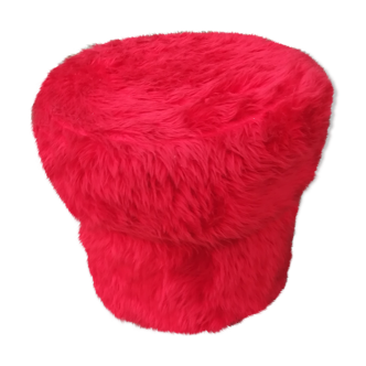 Pouf tissu moumoute rouge