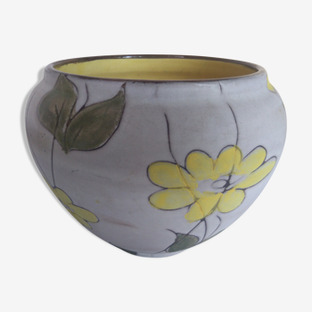 Vintage pot yellow floral pattern by Alain Maunier Vallauris