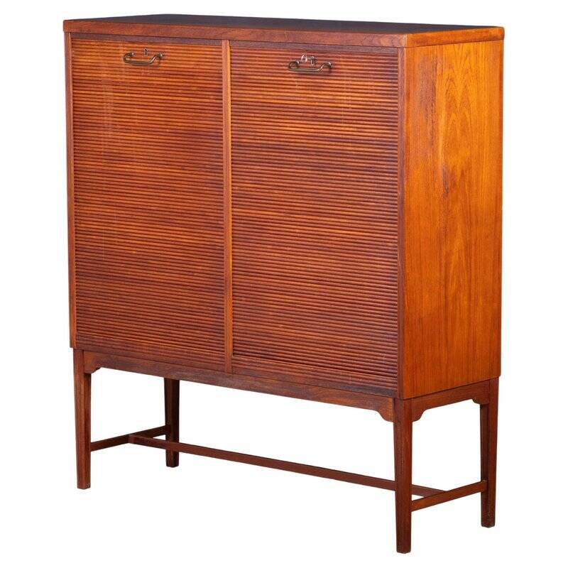 Teak Drum Cabinet with Brass Handle, Denmark, 1960s