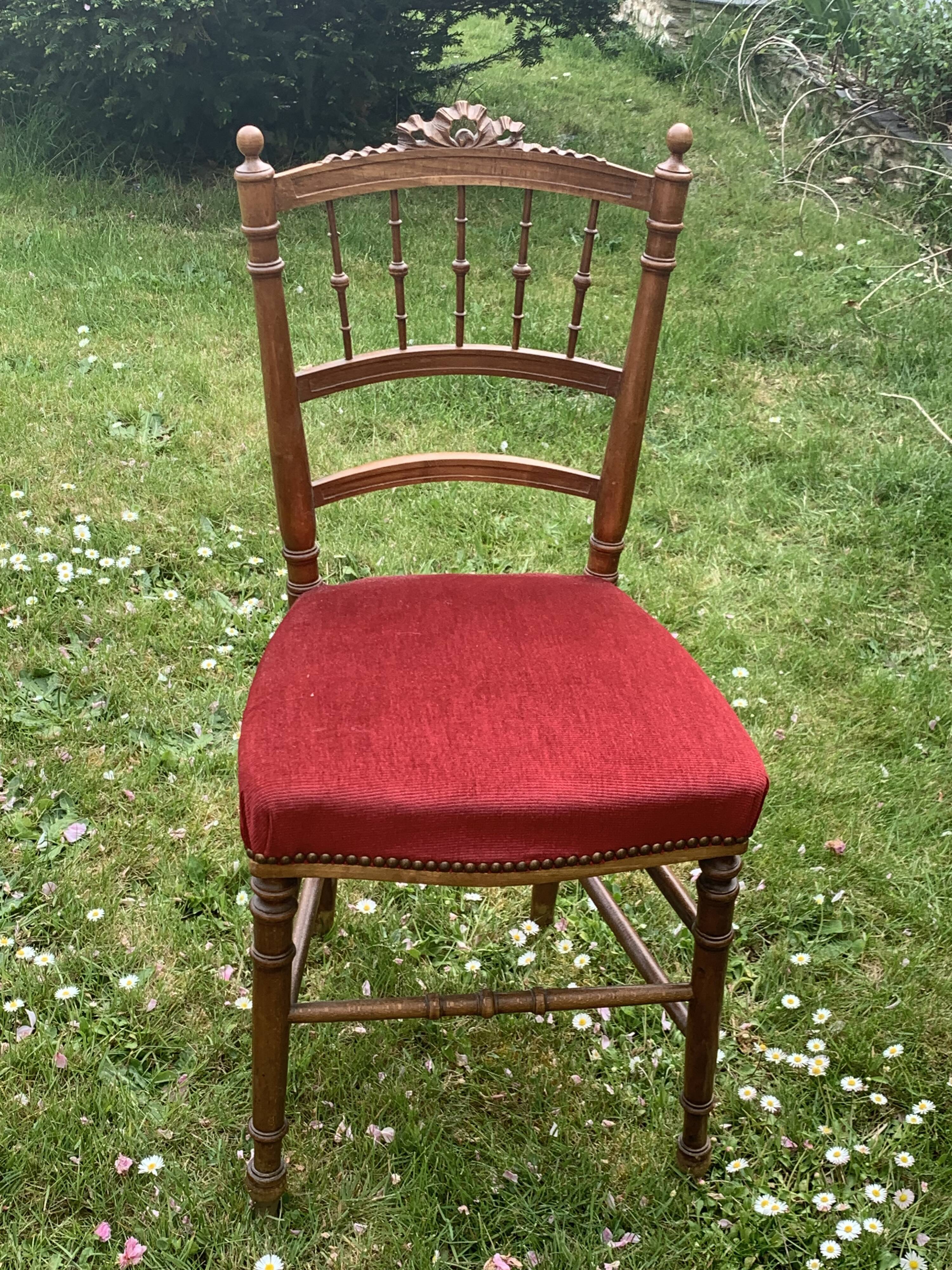 Pair of Napoleon III chairs in wood and red velvet