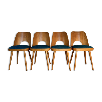 Set 4 beech chairs and blue fabric by oswald haerdtl by ton, czech 1960s