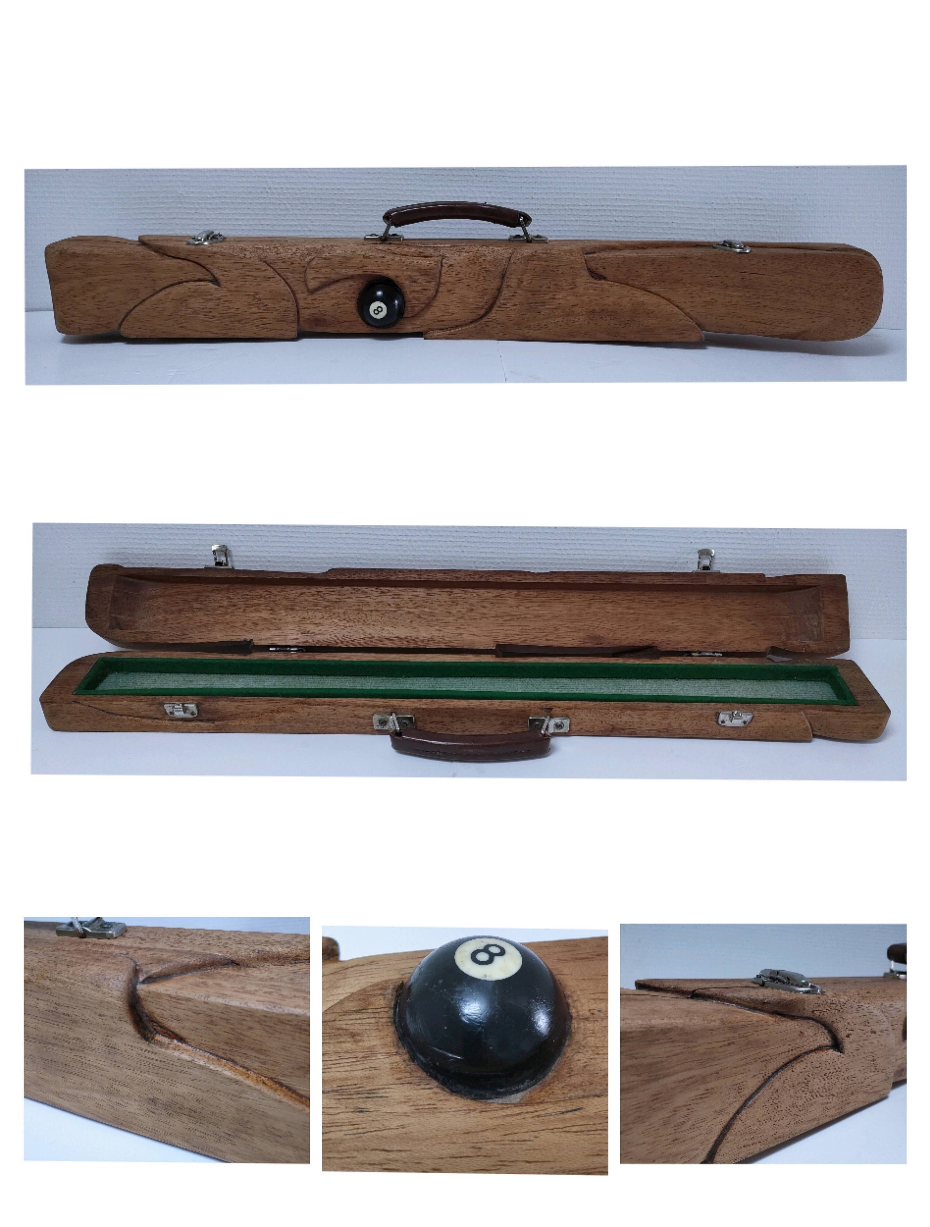 étui bois queue billard vintage