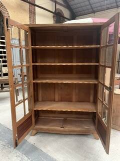 oak two-door display cabinet