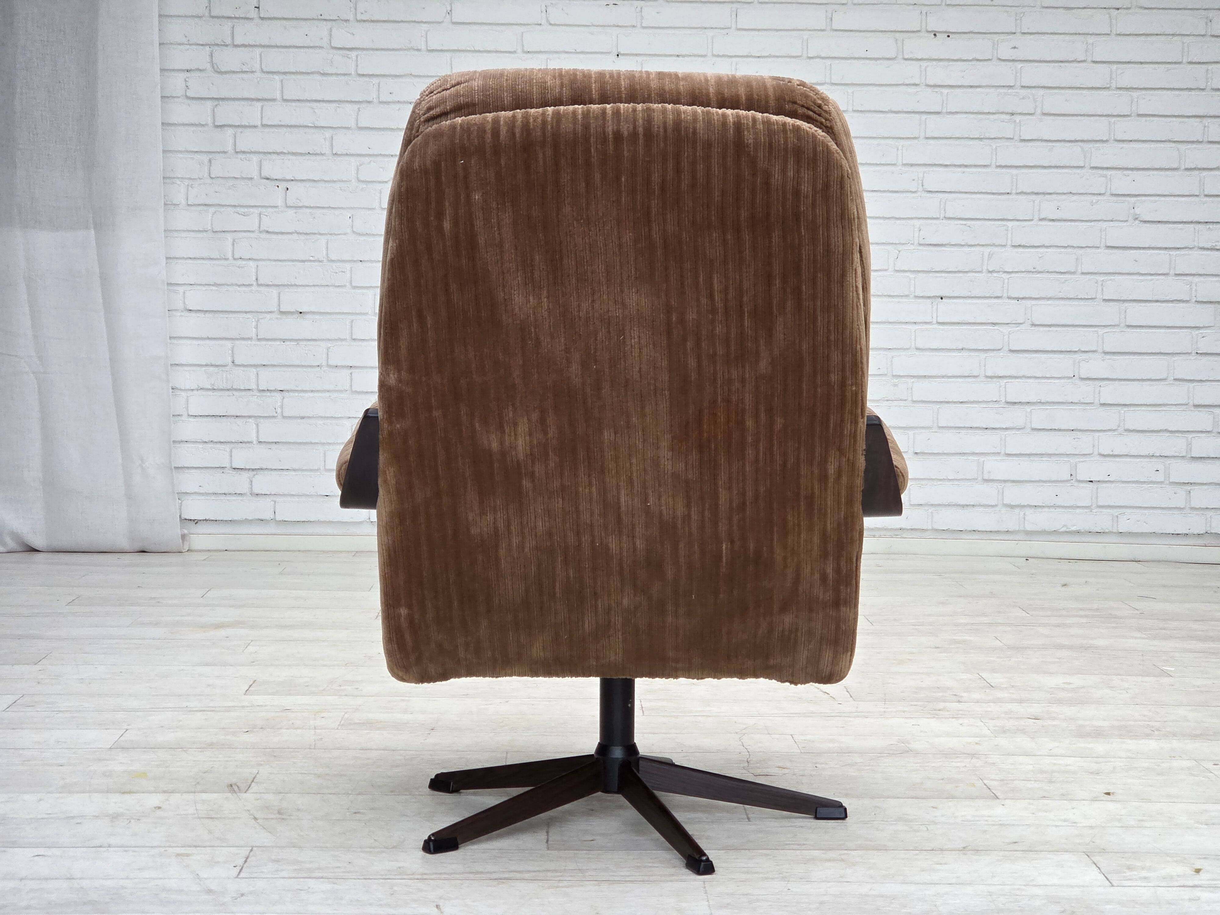 1970s, Danish swivel armchair, furniture corduroy, dark beech wood.