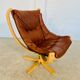Svend Skippers vintage retro cognac leather swivel chair set 1970s