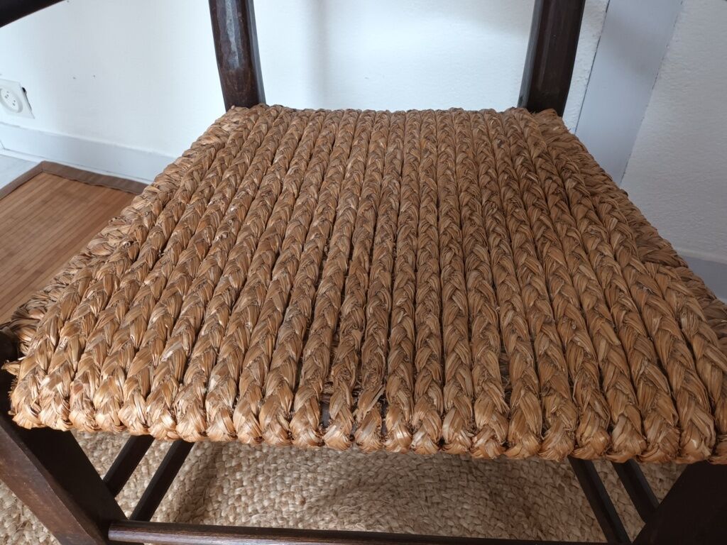 Brutalist armchair in woven straw