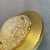 Wall/ceiling lamp, made in brass and white lacquered metal with frosted solid glass shade