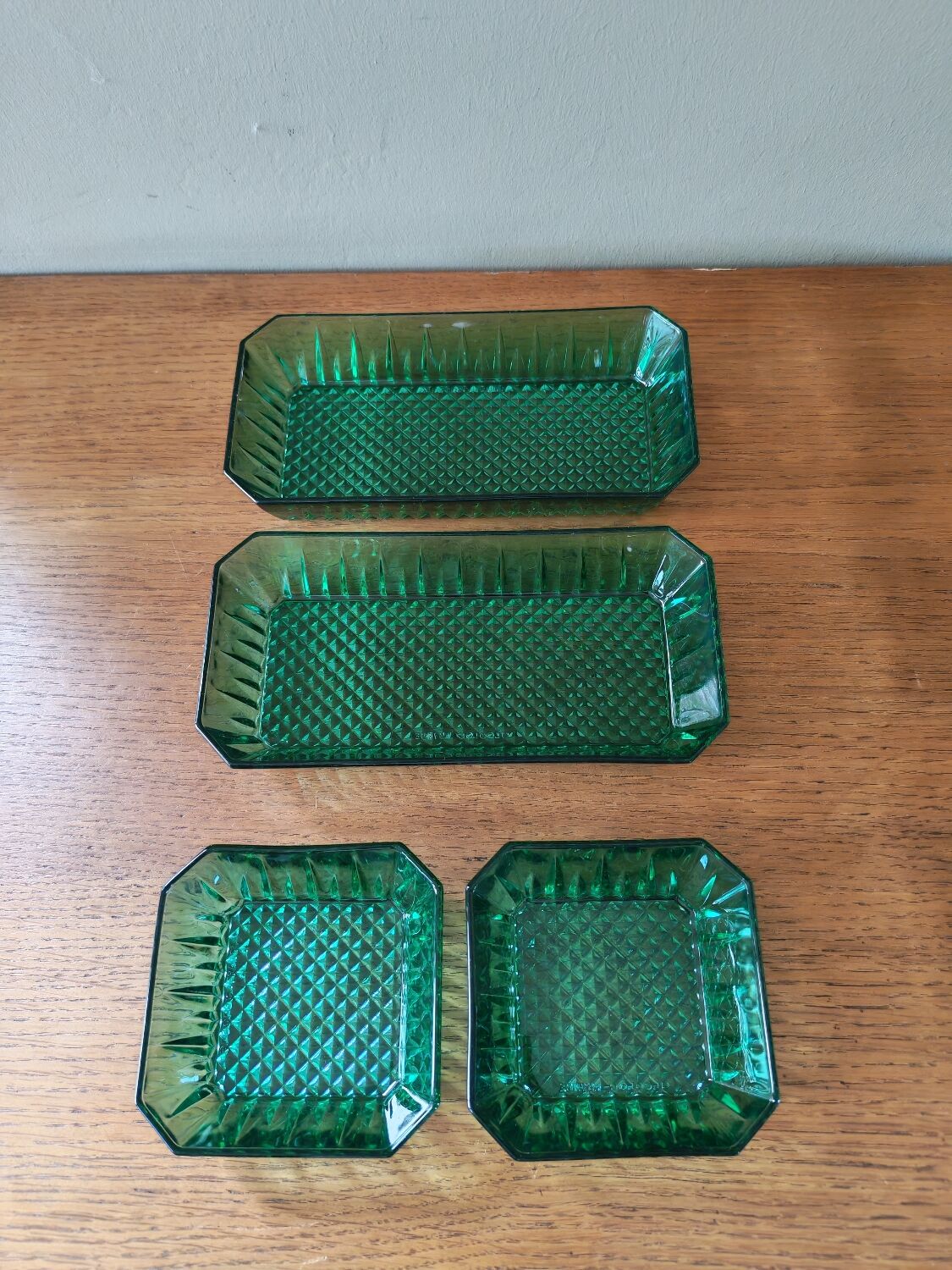 Set of 4 vintage green glass dishes