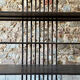 Large industrial black metal shelf – openwork graphic structure