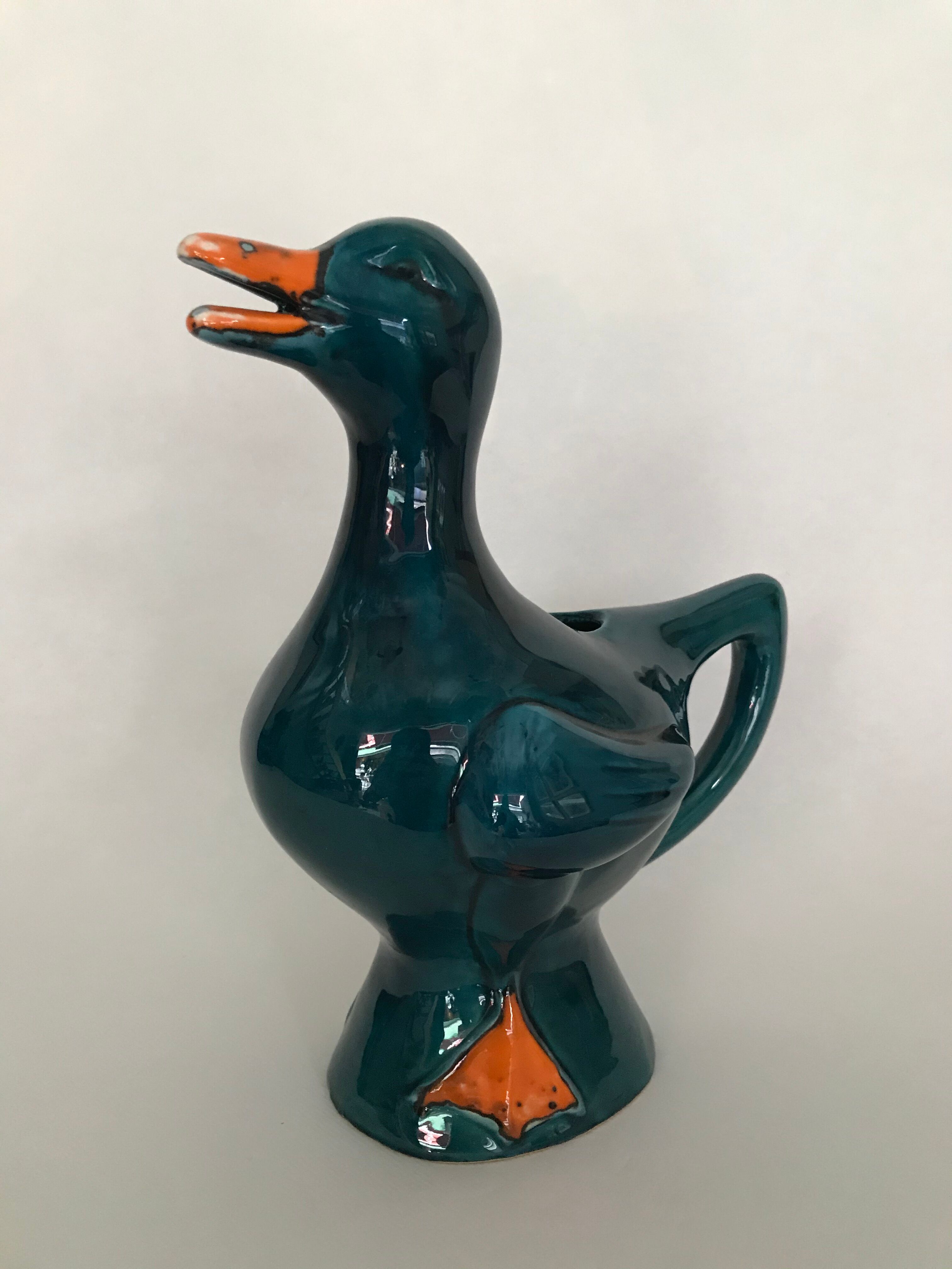 Blue duck pitcher in earthenware, Poet Laval circa 1960