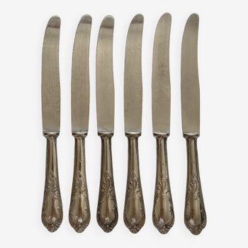 6 couteaux anciens en métal argenté et lame inoxydable