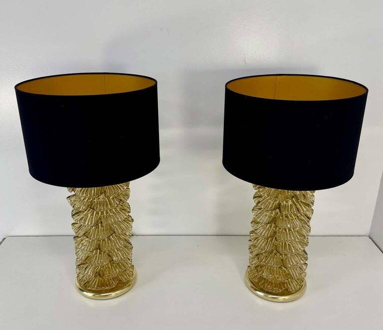 Pair of Murano Gold and Brass Table Lamps
