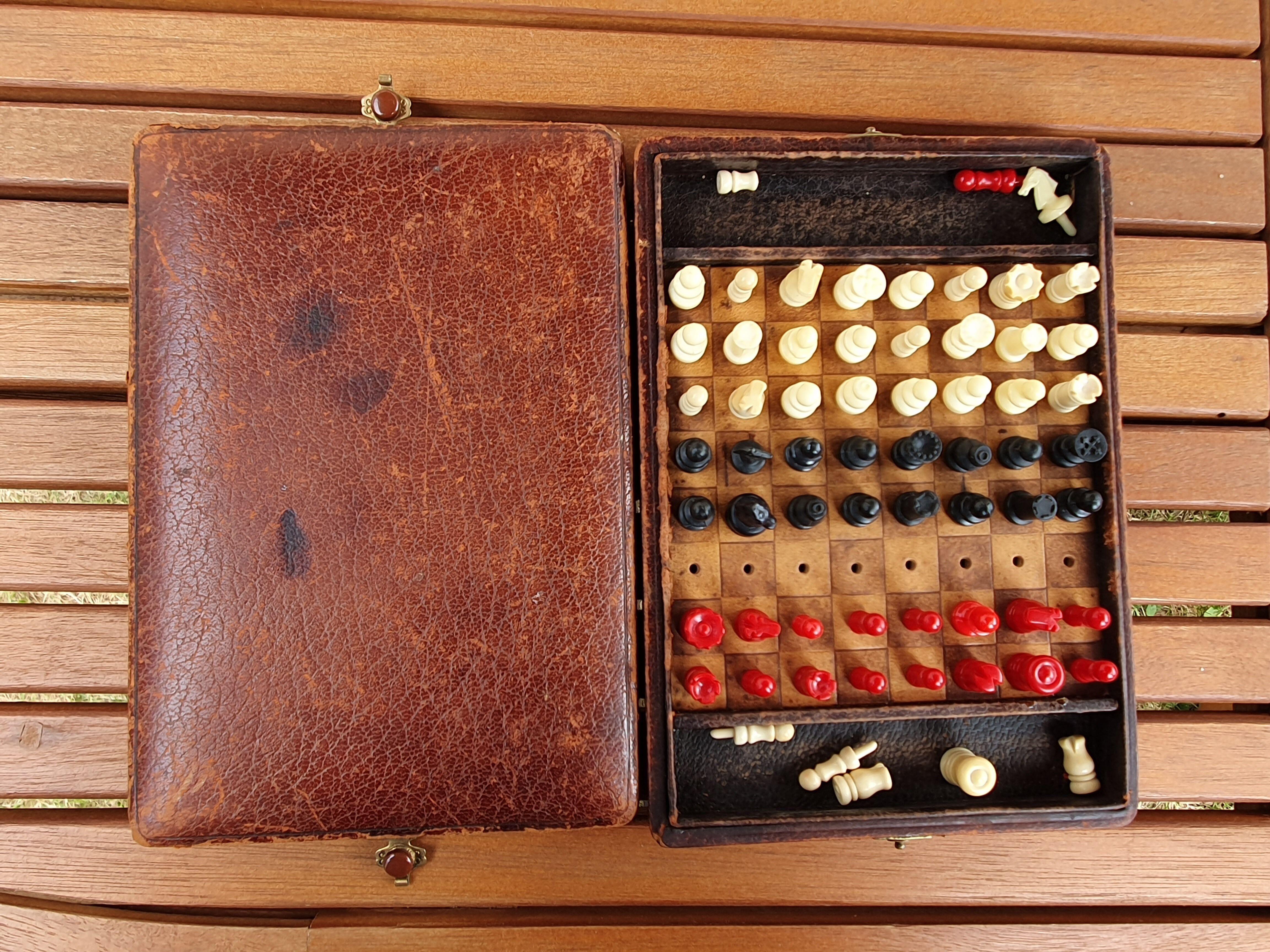 Old vintage leather leather set chess set