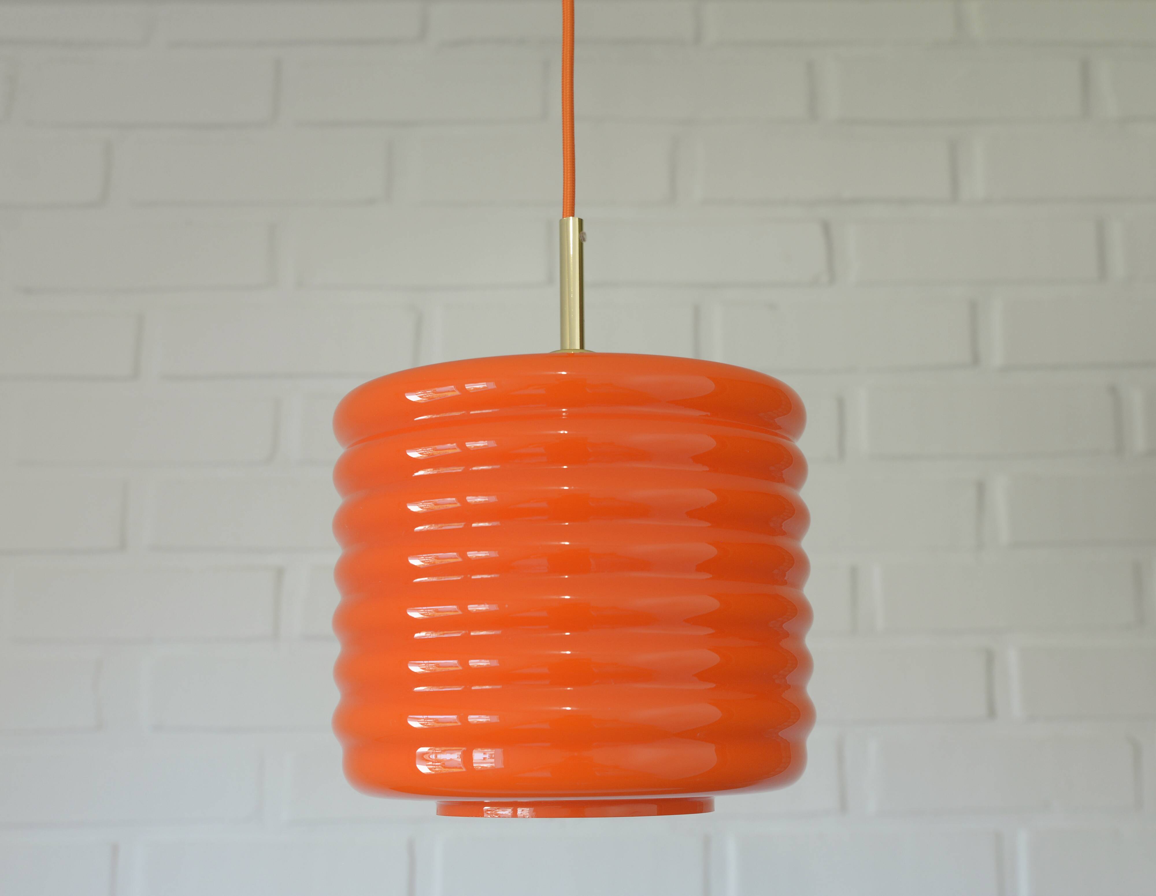 Vintage Pendant Light Hanging Retro Lamp Space Age Style MCM Orange Glass