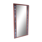 Miroir scandinave bleu de tuile allongé avec le bois de teck