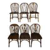 Set of 6 solid oak lyre-back Windsor chairs, 1960s