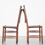 Set of 6 Schuitema dining chairs from the Shaker collection with woven leather seat and backrest