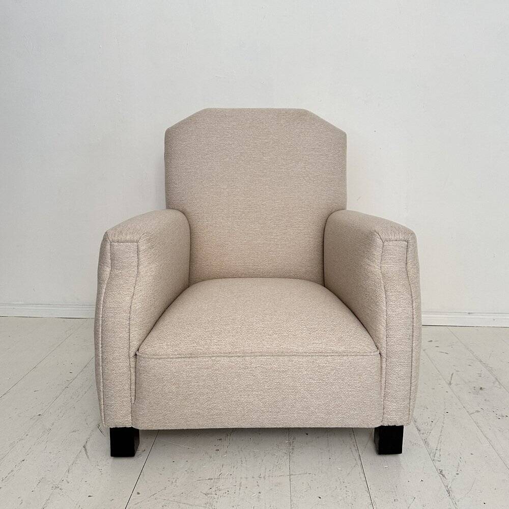 Vintage German Art Deco Armhair in White Fabric, 1920s