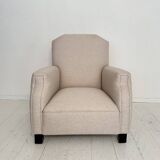 Vintage German Art Deco Armhair in White Fabric, 1920s