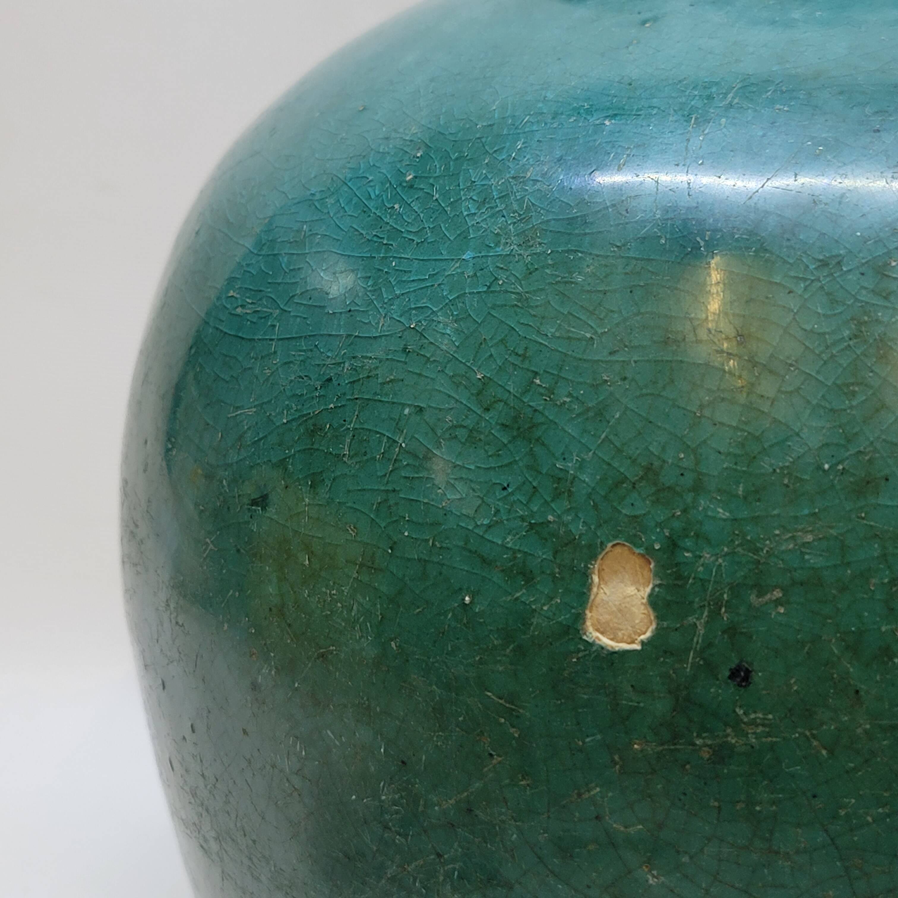 Antique Chinese Ginger Pot 1900 Green Blue Turquoise Enameled Ceramic