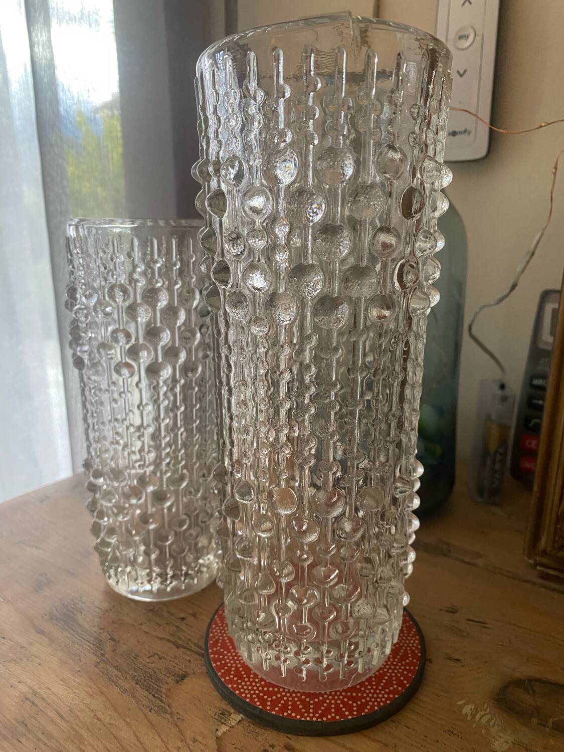 2 Pressed Crystal Roller Vases