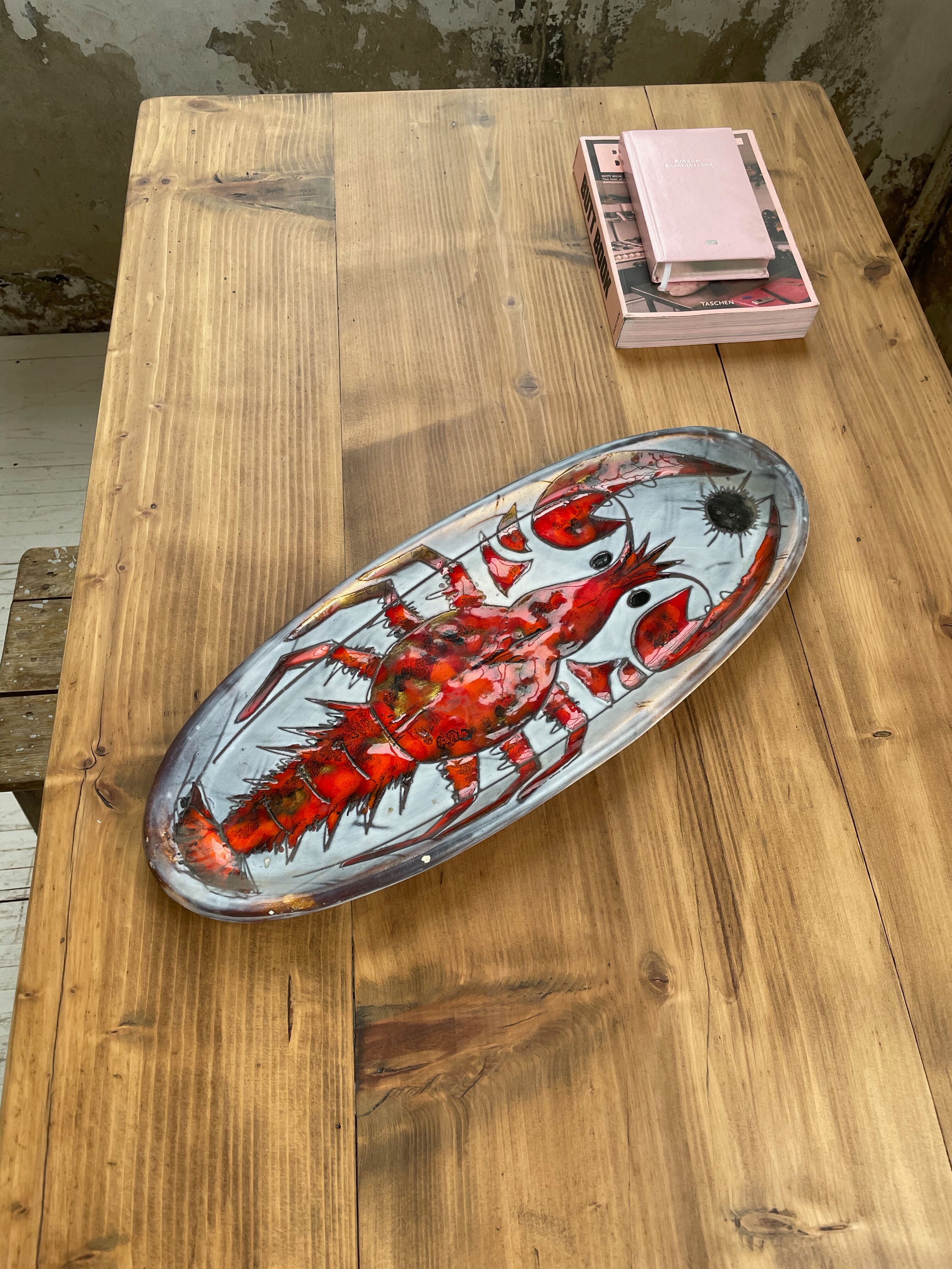 Plat céramique « homard » Vallauris Brunner