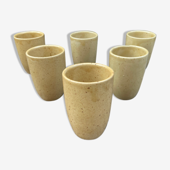 Set of 6 sandstone cups from Digoin-70s