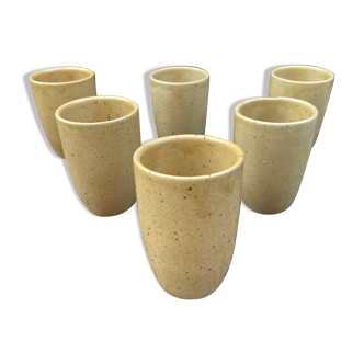 Set of 6 sandstone cups from Digoin-70s