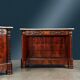 Restored antique buffets in chestnut, mahogany, and marble, 19th century.