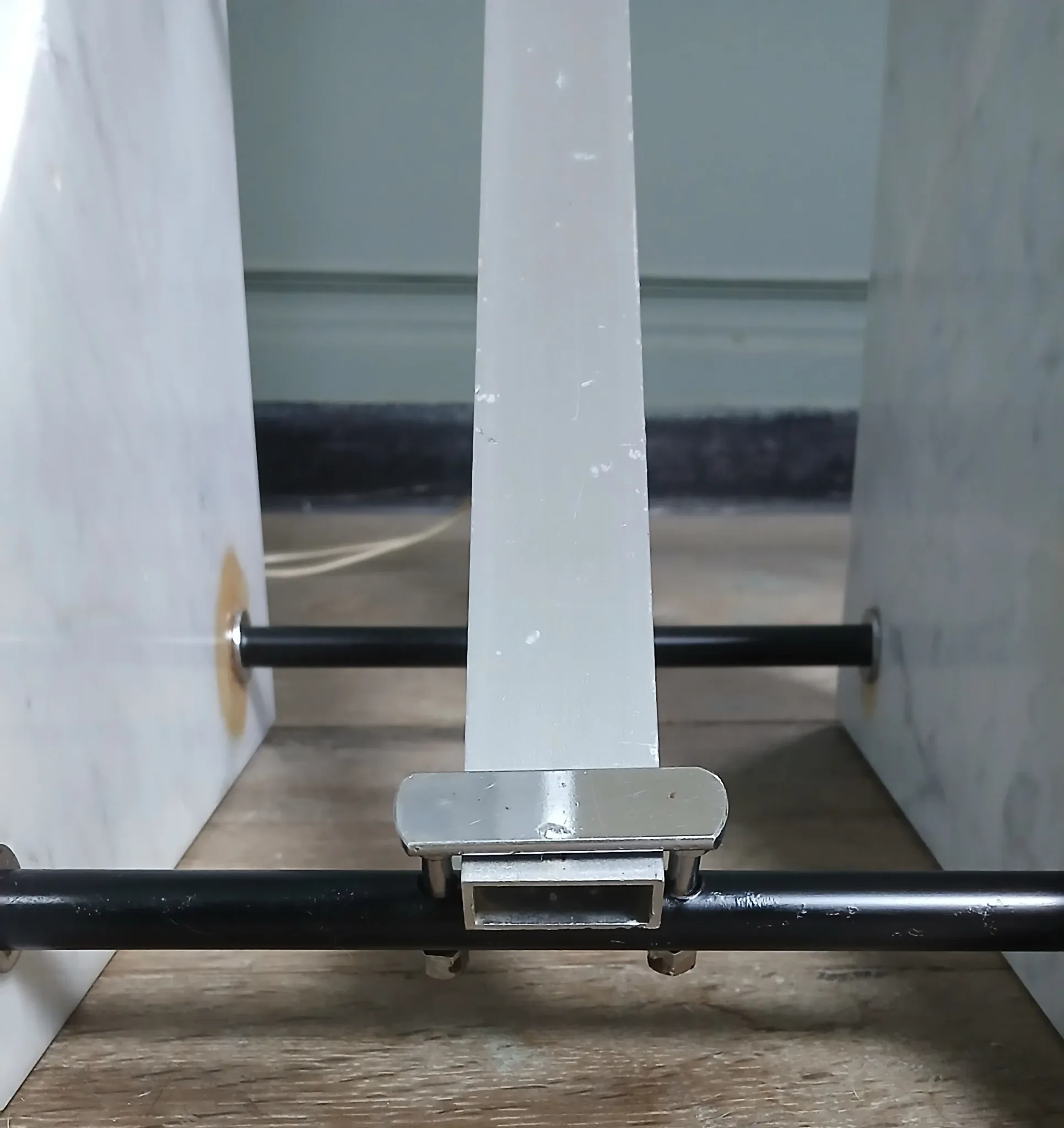 Arc floor lamp Guzzini triangular base Carrara marble. Italy 1968.