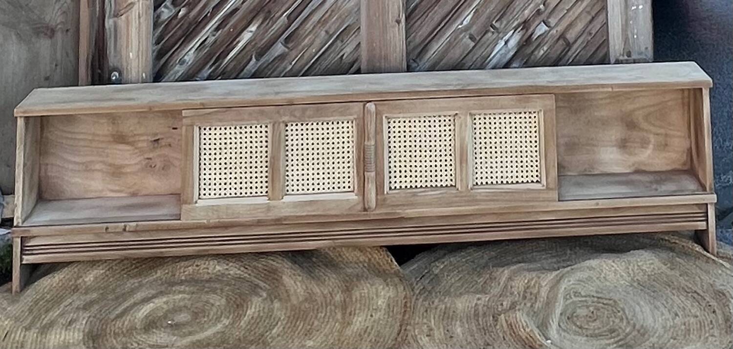 TV stand/sideboard in raw solid oak and caning