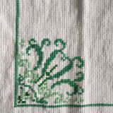Large tablecloth and its 10 old napkins embroidered with cross stitch - 210x120 - cotton