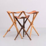 Three folding hunting chairs Leather seats 1960s
