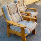 Pair of armchairs from Les Arcs in pine and wool 1970