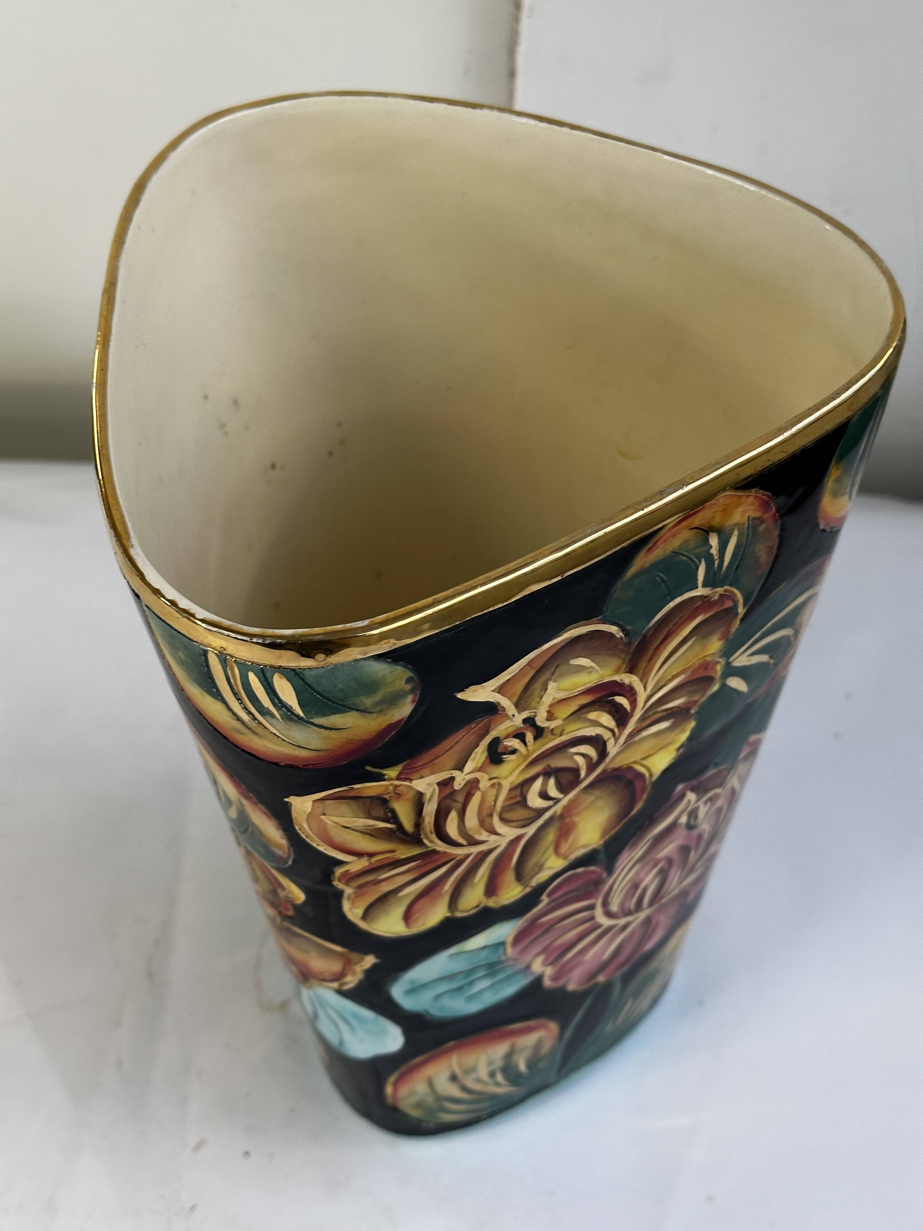 Grand Vase Vallauris Décor Floral peint à la main H 30 cm