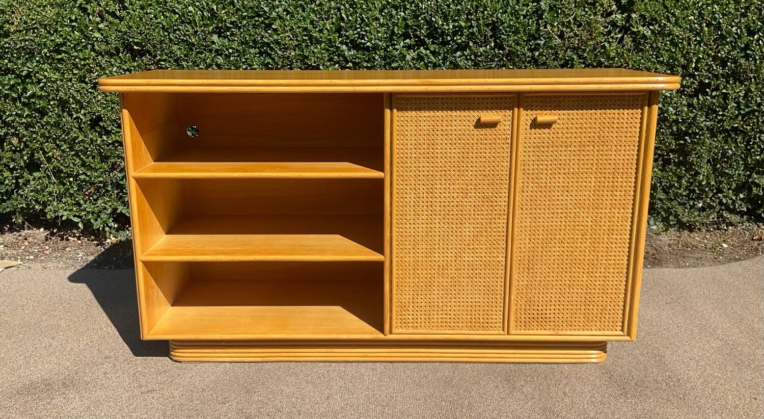 Vintage wooden and cane sideboard from the 70s