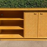 Vintage wooden and cane sideboard from the 70s