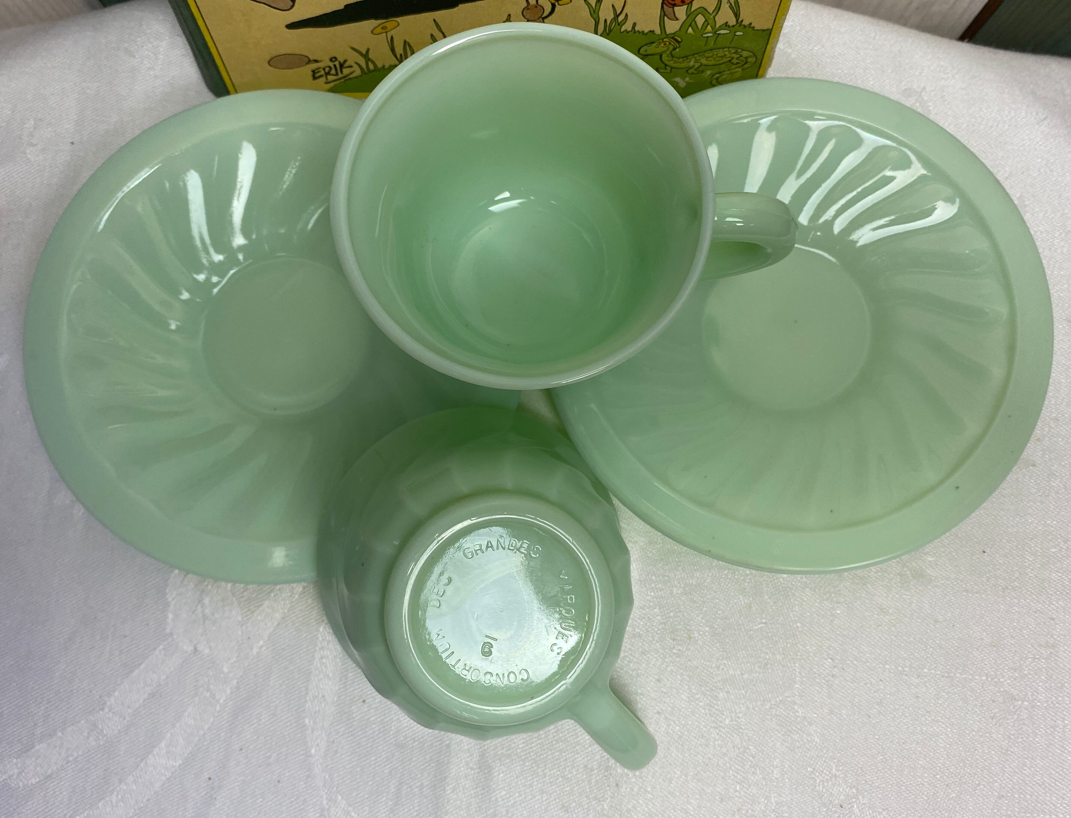Set of 2 antique green opaline cups