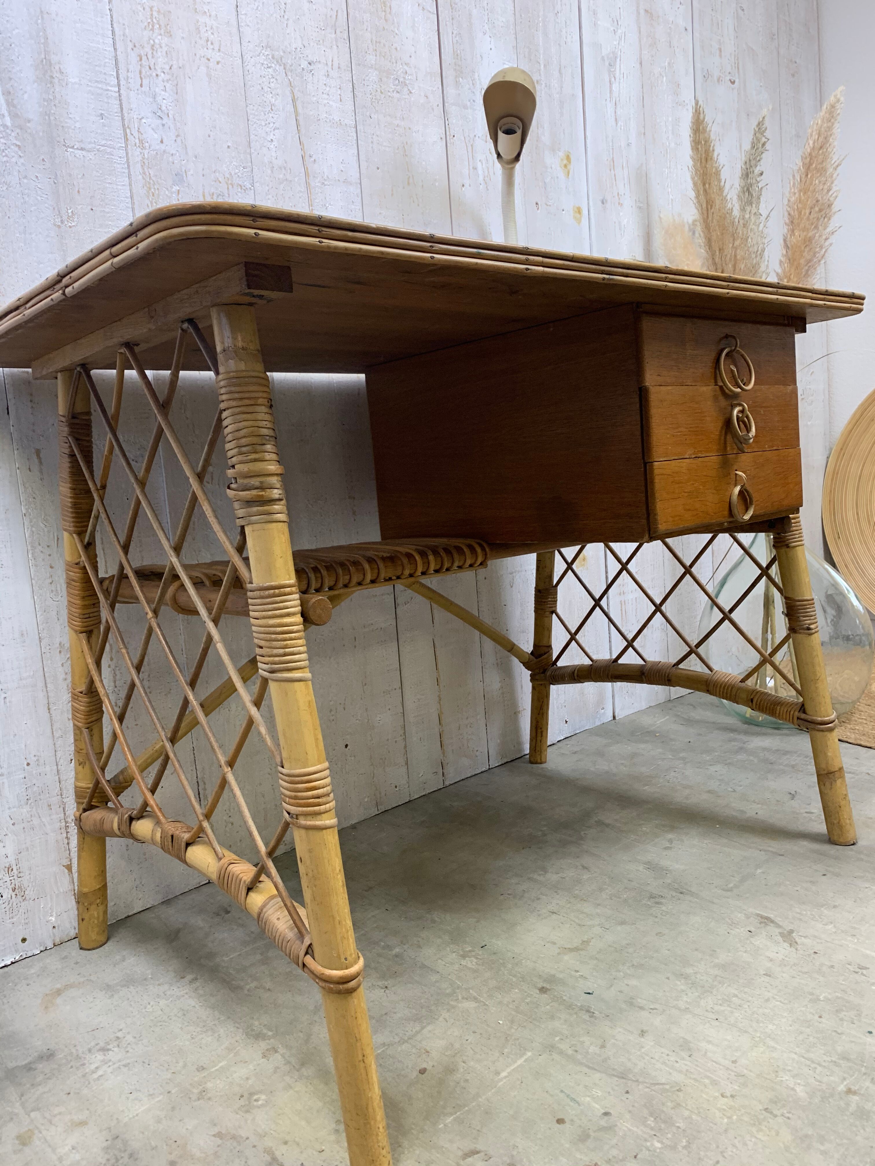 Louis Sognot rattan desk