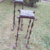 Pair of Brutalist patinated iron and veined marble columns, 1960s